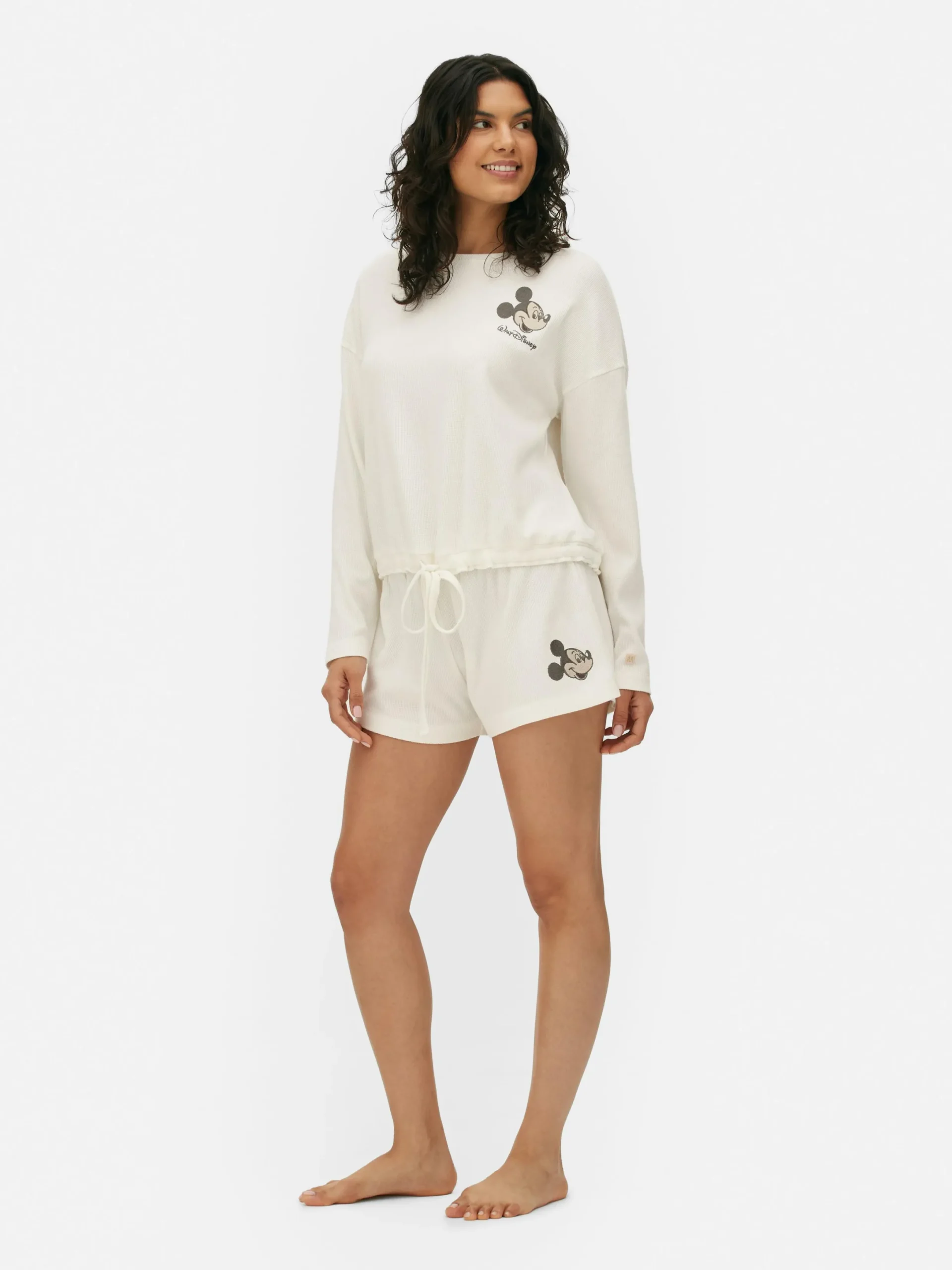 Schlafanzughosen|Primark „Disney Micky Maus“ Schlafshorts Mit Waffelstruktur Elfenbeinfarben