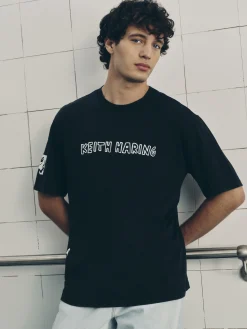 Grafik-T-Shirts Und -Sweatshirts|Tops Und T-Shirts|Primark „Disney Micky Maus X Keith Haring“ T-Shirt Mit Acid-Waschung Schwarz
