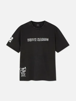 Grafik-T-Shirts Und -Sweatshirts|Tops Und T-Shirts|Primark „Disney Micky Maus X Keith Haring“ T-Shirt Mit Acid-Waschung Schwarz