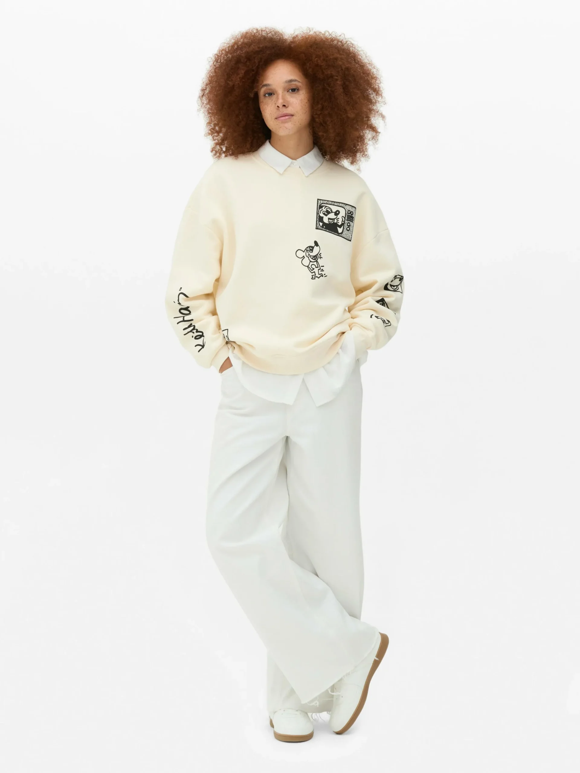 Hoodies Und Sweatshirts|Primark „Disney Micky Maus X Keith Haring“ Sweatshirt Cremefarben