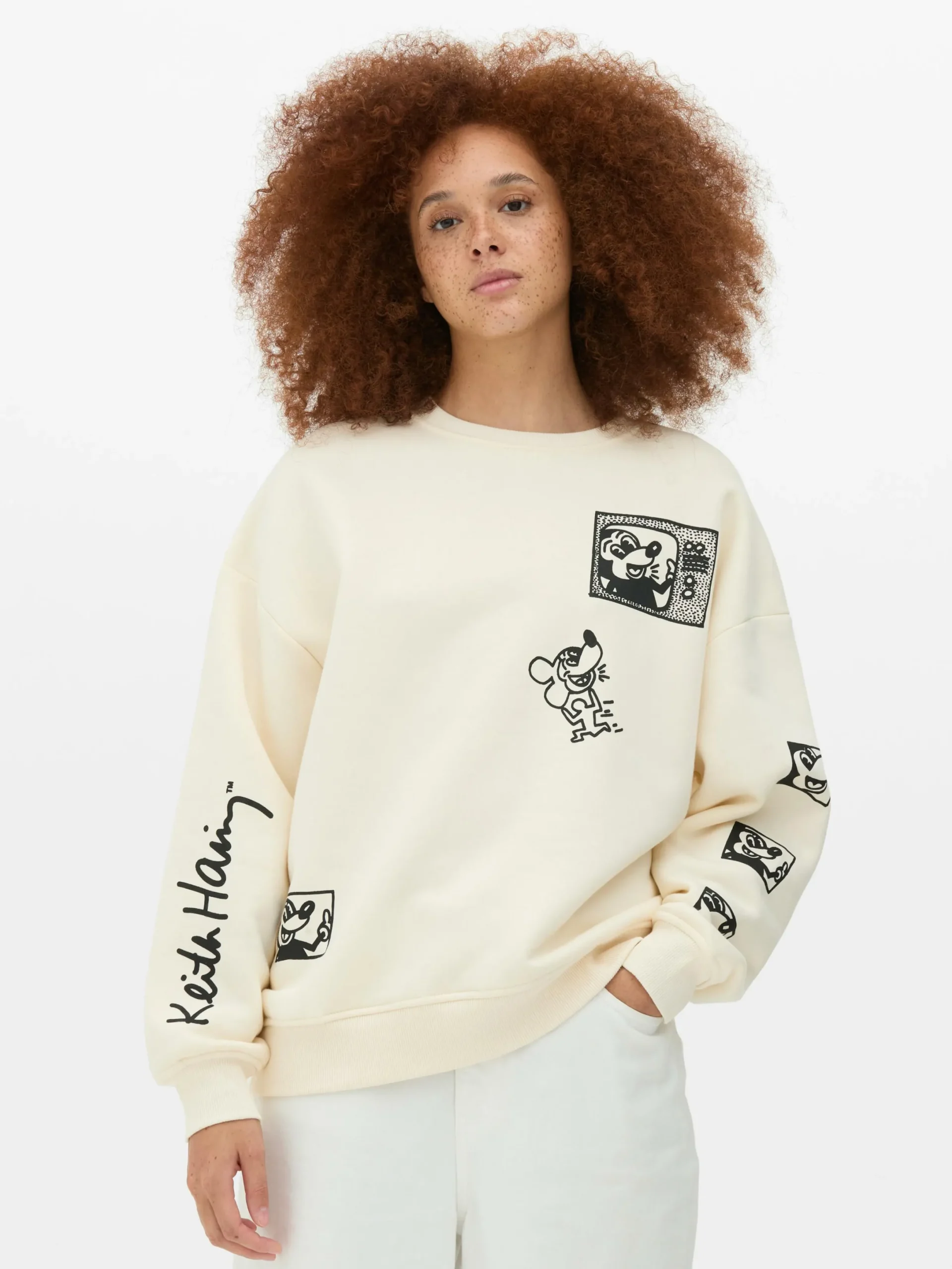 Hoodies Und Sweatshirts|Primark „Disney Micky Maus X Keith Haring“ Sweatshirt Cremefarben