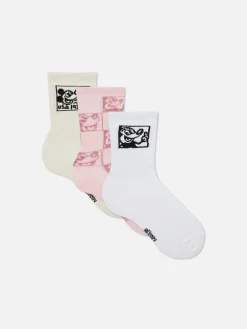 Socken|Primark „Disney Micky Maus X Keith Haring“ Crew-Socken, 3er-Pack Rot