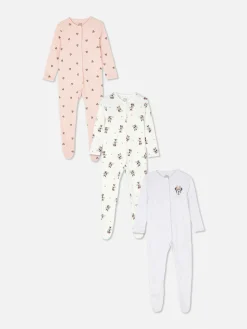 Babygirls Und Strampler|Primark „Disney Minnie Maus“ Schlafanzug Mit Print, 3er-Pack Elfenbeinfarben