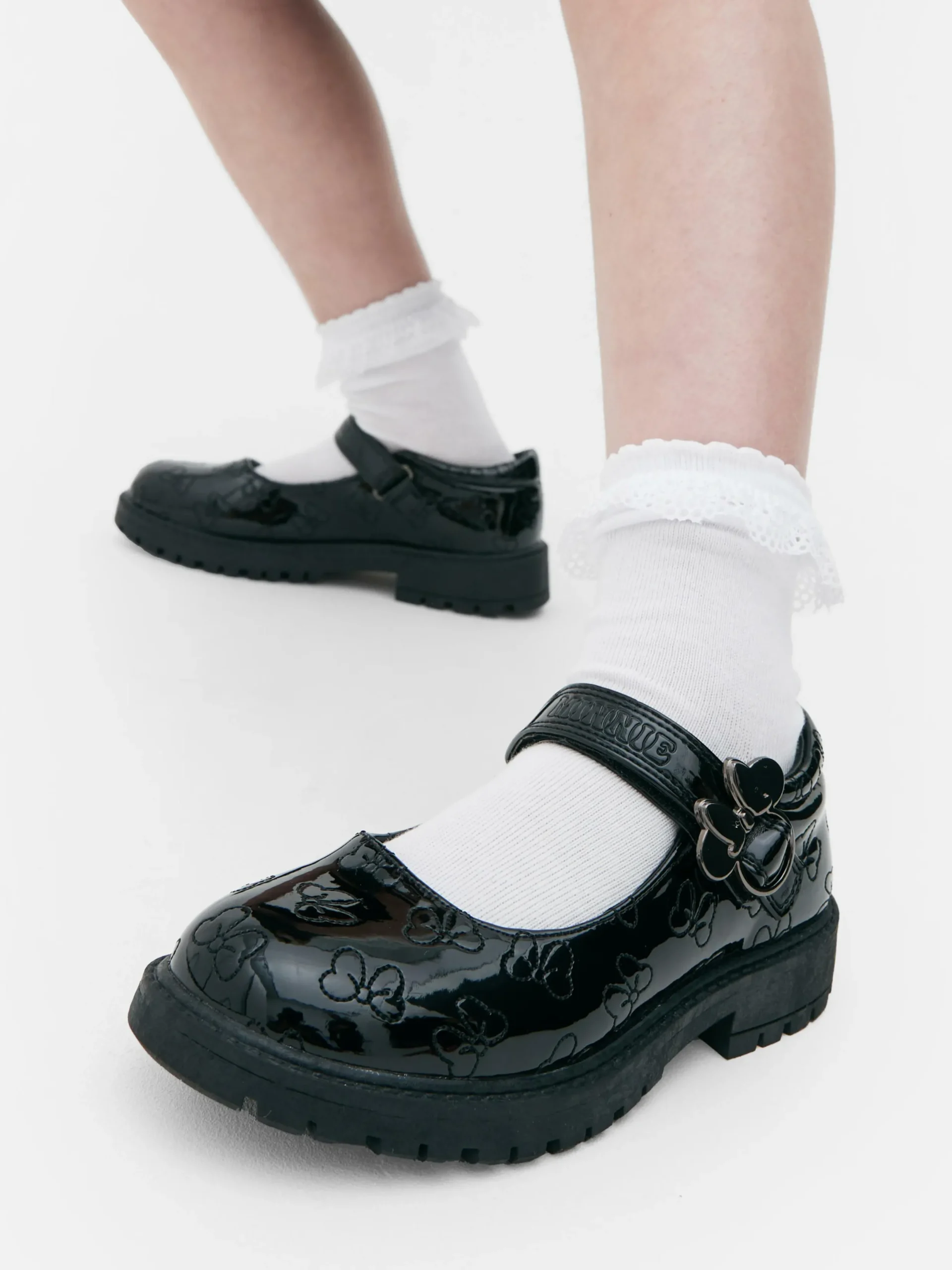 Flache Schuhe|Primark „Disney Minnie Maus“ Schulschuhe In Lackoptik Schwarz
