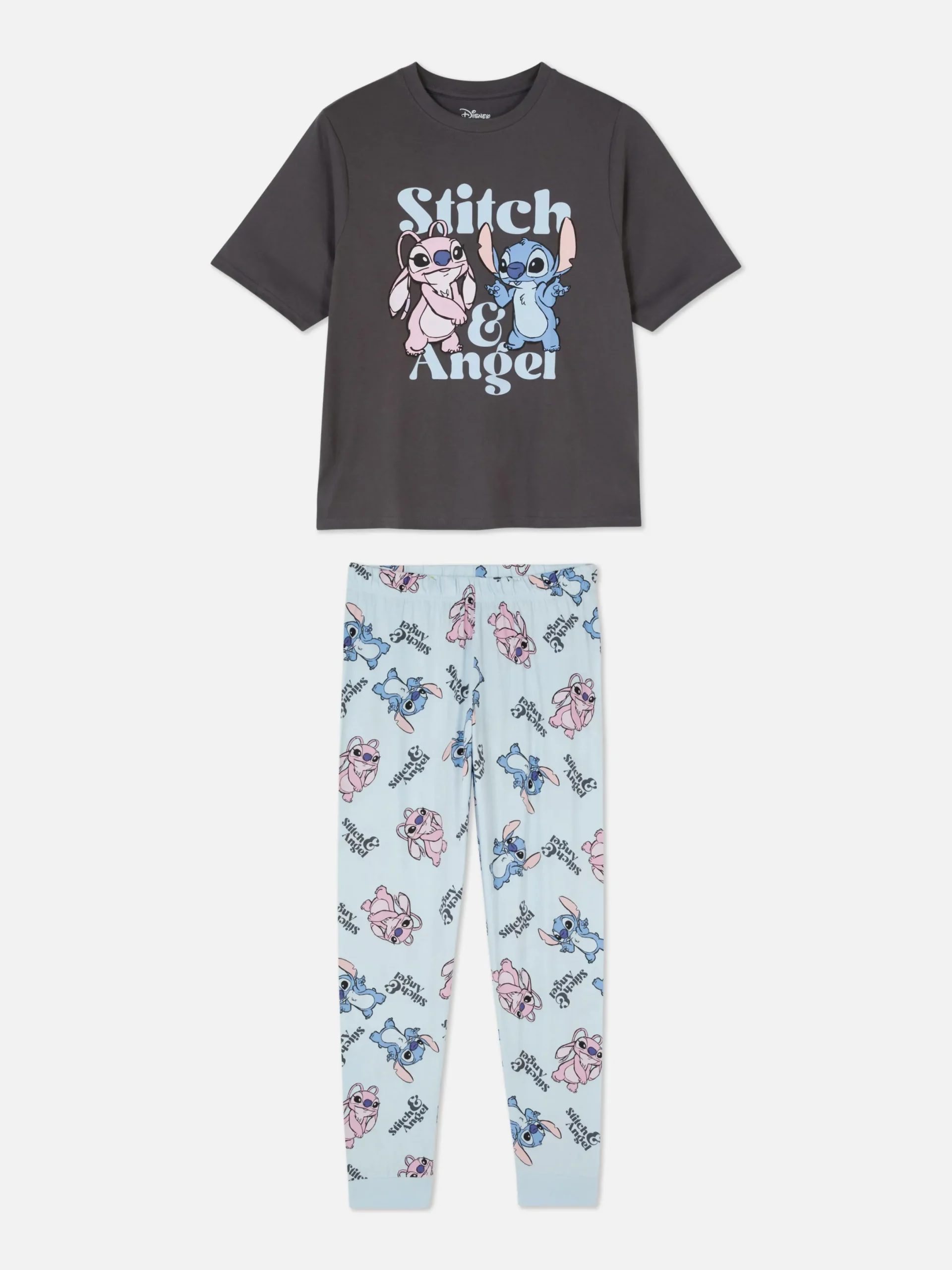 Schlafanzüge|Primark „Disney Stitch & Angel“ Schlafanzug Anthrazitfarben