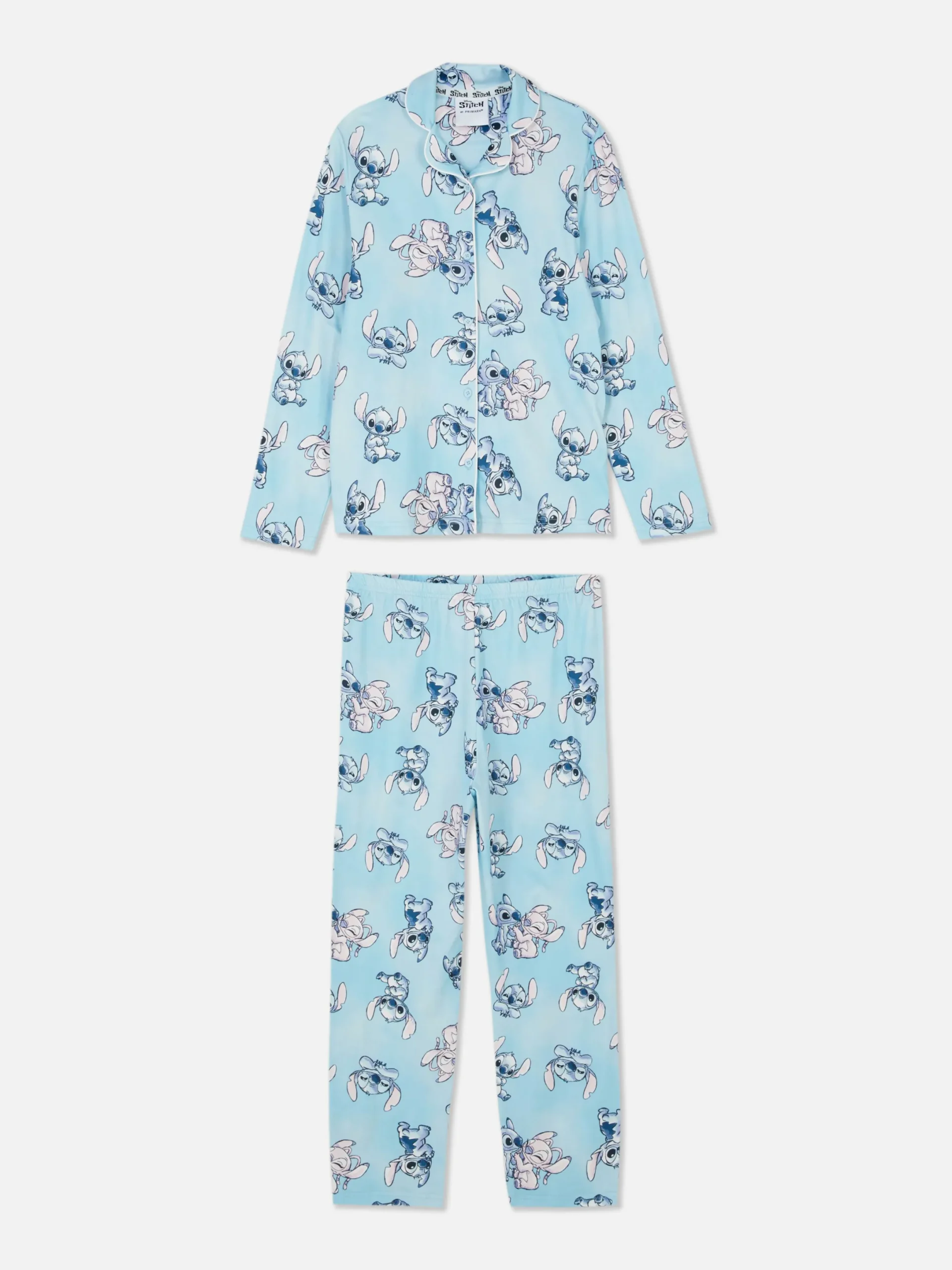 Schlafanzüge Und Nachtwäsche|Primark „Disney Stitch & Engel“ Langarm-Schlafanzug Blau
