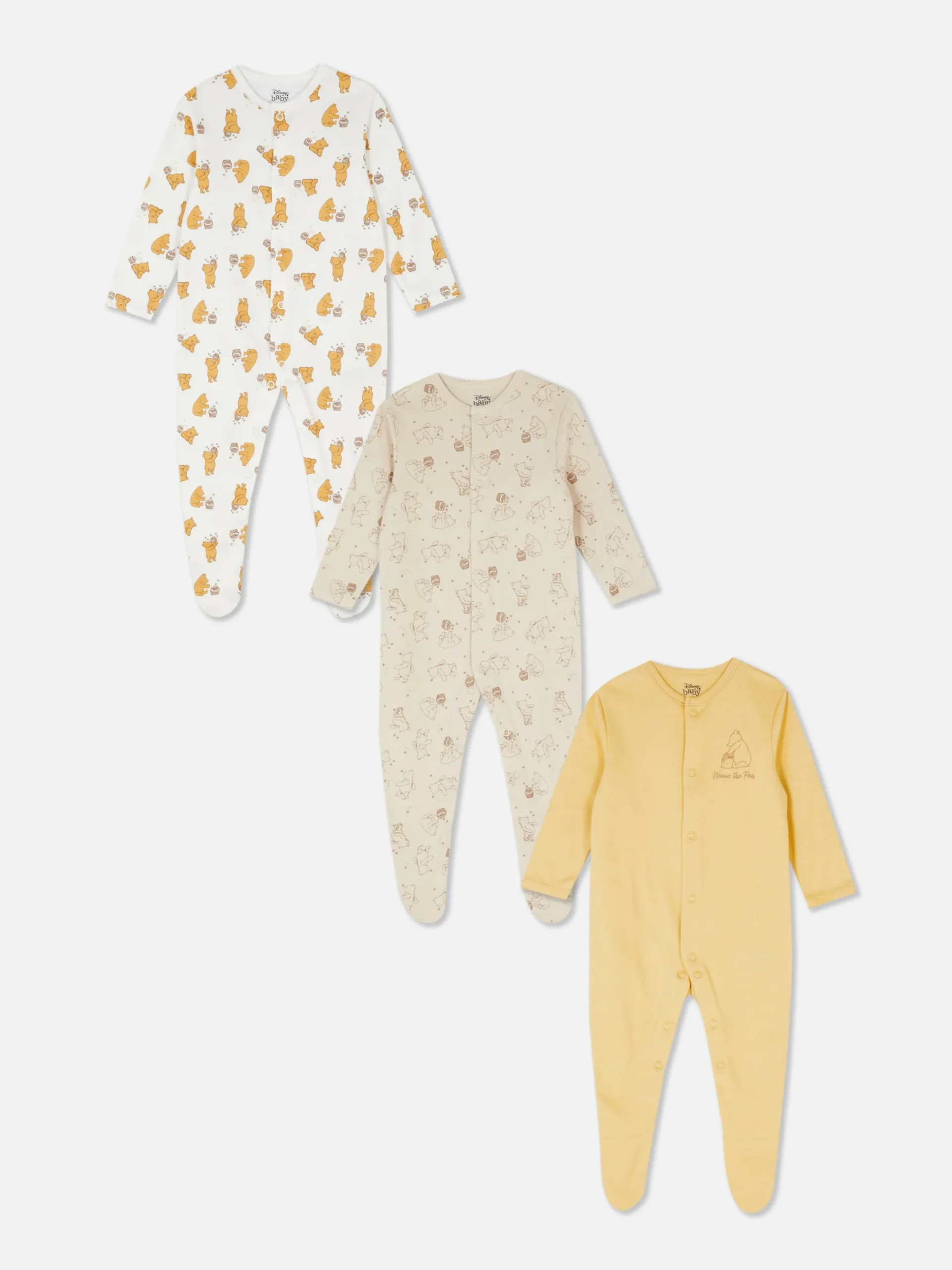 Babygirls Und Strampler|Primark „Disney Winnie Puuh“ Schlafstrampler, 3er-Pack Grau