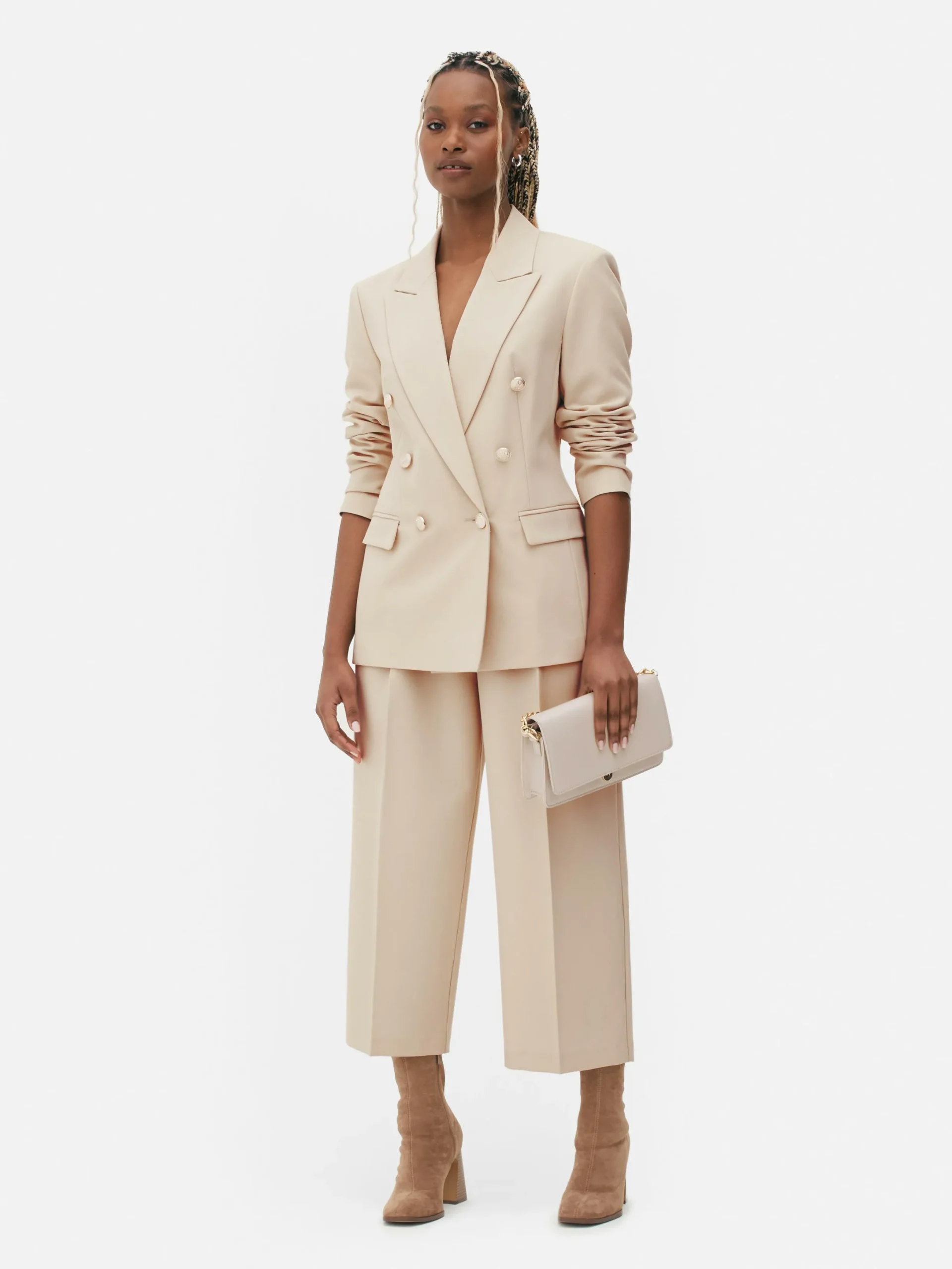 Blazer|Primark Doppelreihiger Blazer Mit Metallic-Knöpfen Ecrufarben