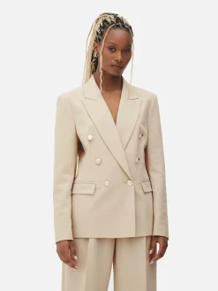 Blazer|Primark Doppelreihiger Blazer Mit Metallic-Knöpfen Ecrufarben