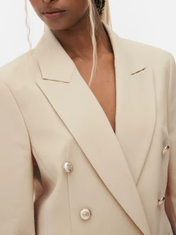 Blazer|Primark Doppelreihiger Blazer Mit Metallic-Knöpfen Ecrufarben