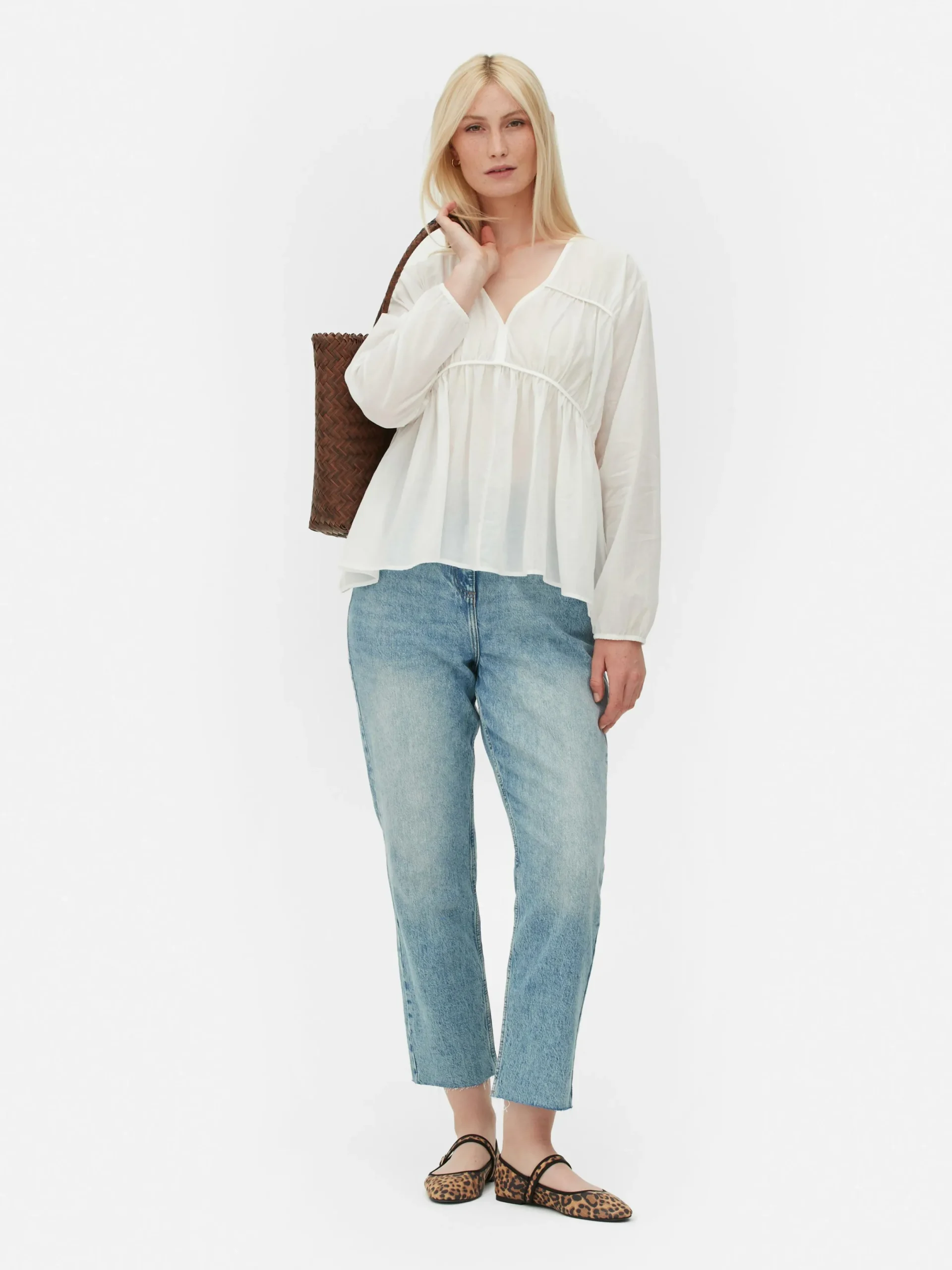 Blusen|Primark Drapierte, Gesmokte Bluse Aus Voile Weiß