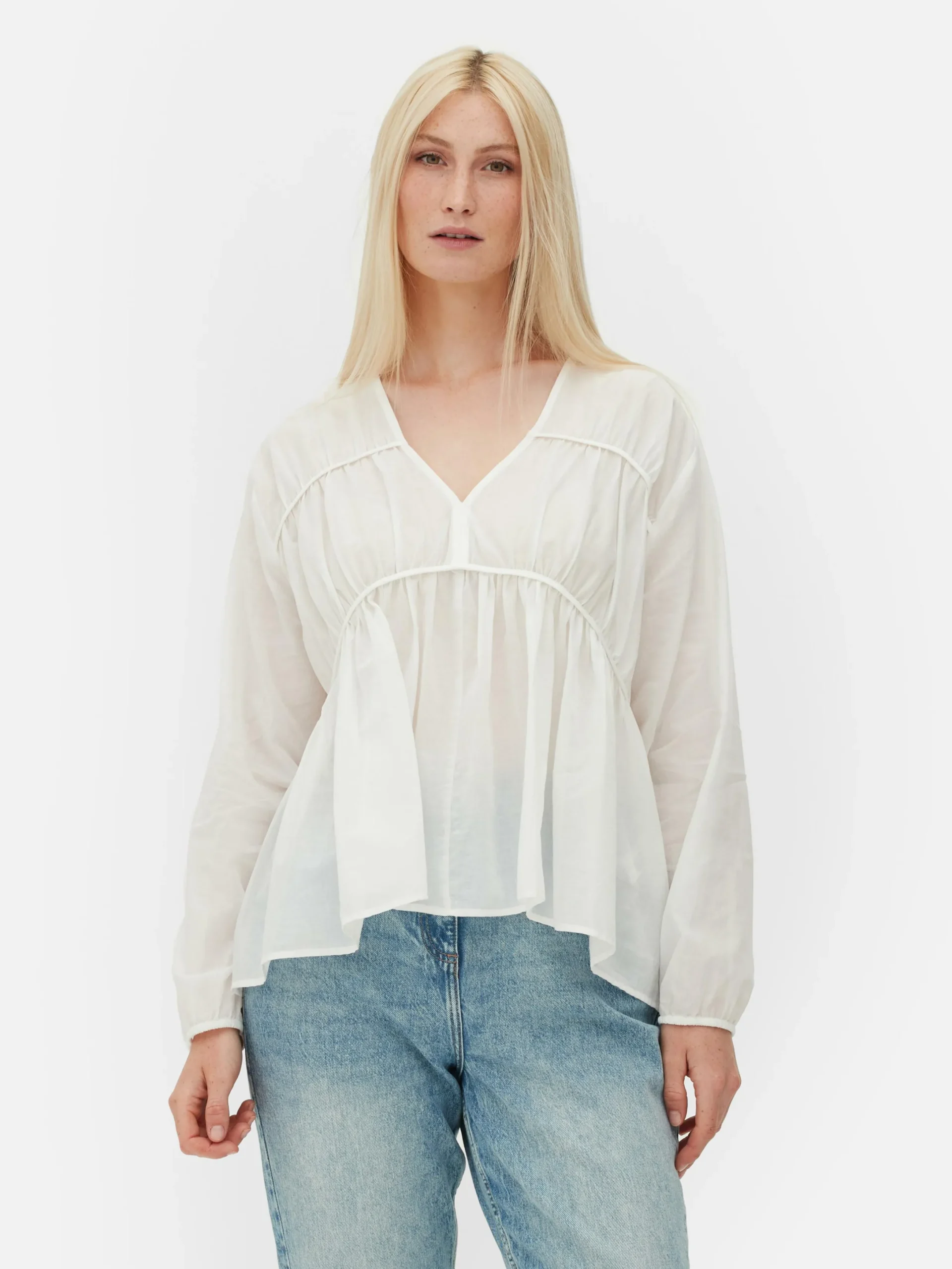 Blusen|Primark Drapierte, Gesmokte Bluse Aus Voile Weiß