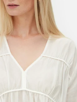Blusen|Primark Drapierte, Gesmokte Bluse Aus Voile Weiß