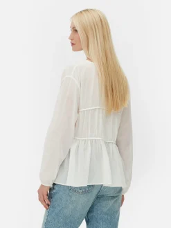 Blusen|Primark Drapierte, Gesmokte Bluse Aus Voile Weiß