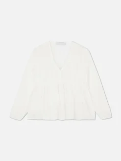 Blusen|Primark Drapierte, Gesmokte Bluse Aus Voile Weiß