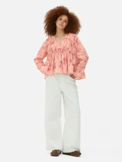 Blusen|Primark Drapierte, Gesmokte Bluse Aus Voile Rosa