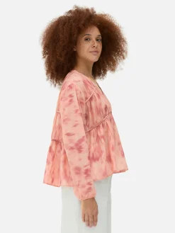 Blusen|Primark Drapierte, Gesmokte Bluse Aus Voile Rosa