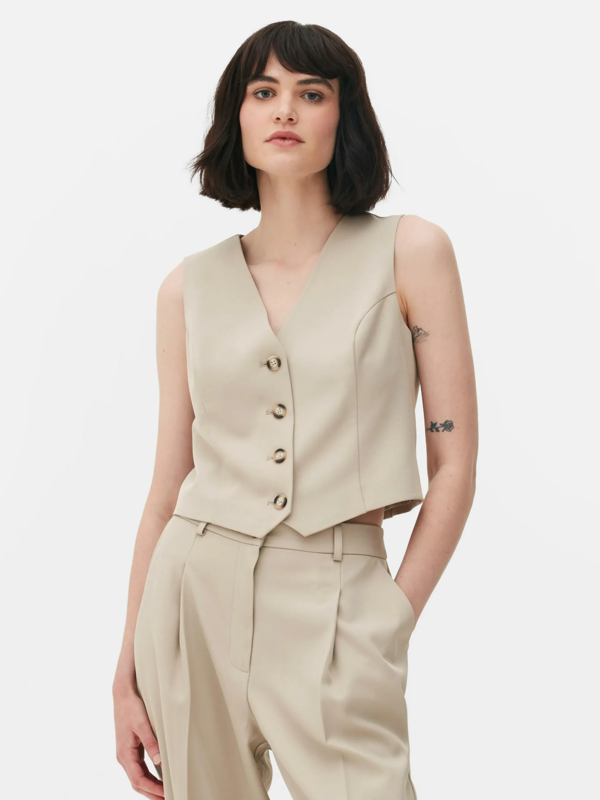 Blazer|Primark Elegante Weste Mit Knopfleiste Steinfarben