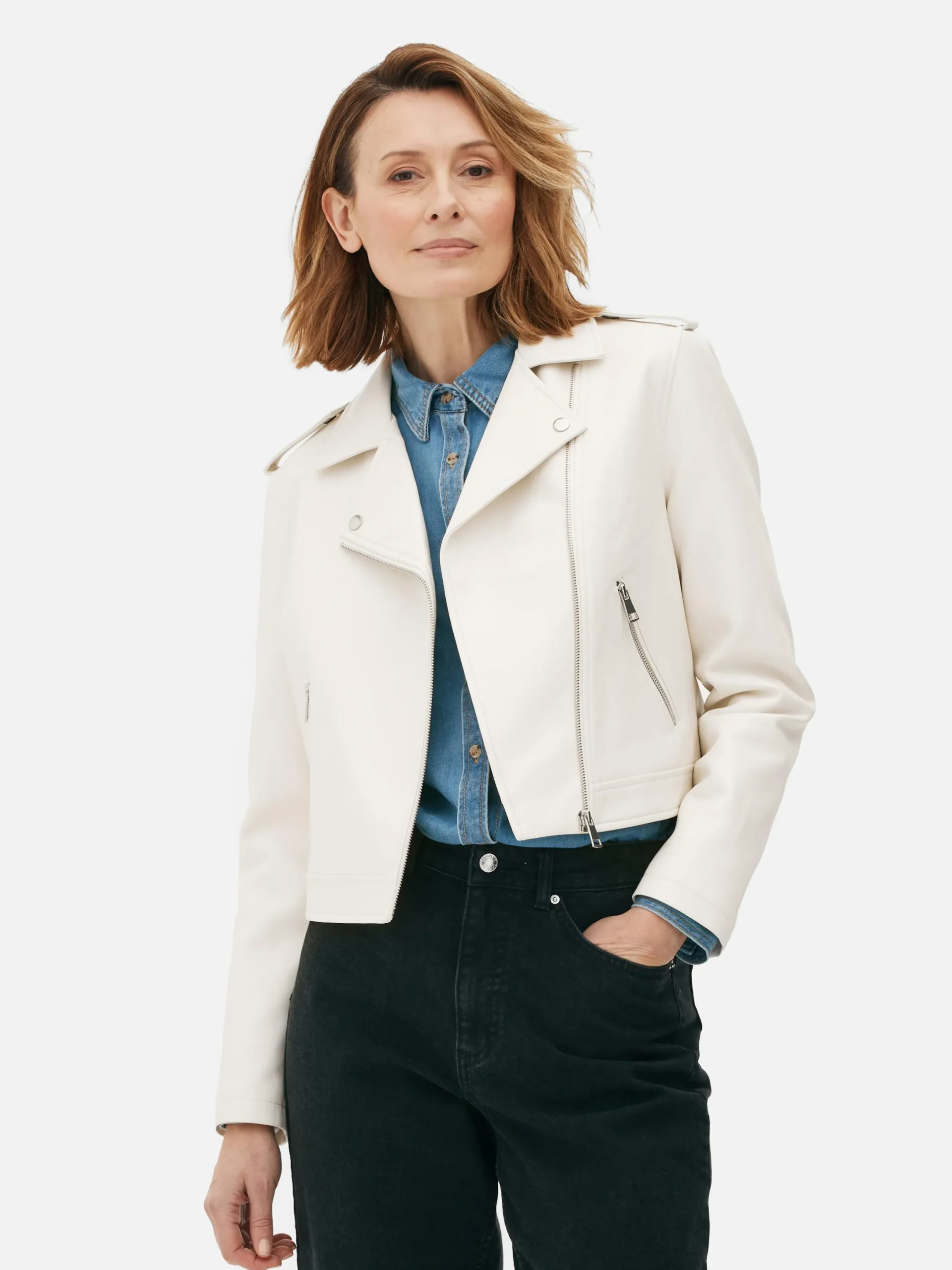 Jacken Und Mäntel|Primark Essential Bikerjacke Aus Kunstleder Cremefarben