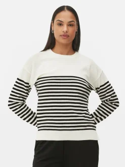 Pullover Und Cardigans|Primark Feinstrick-Rundhalspullover Weiß/Schwarz