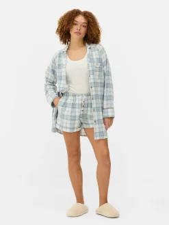 Schlafanzughosen|Primark Flanell-Schlafanzugshorts Mit Karomuster Blau