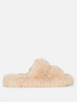 Hausschuhe|Hausschuhe|Primark Flauschige Hausschuhe Mit Doppelriemen Beige