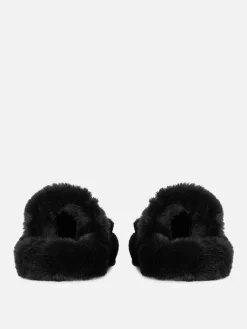 Hausschuhe|Hausschuhe|Primark Flauschige Hausschuhe Mit Doppelriemen Schwarz