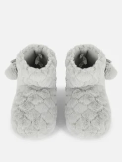 Hausschuhe|Primark Flauschige Hausstiefel Mit Bommeln Grau
