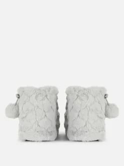 Hausschuhe|Primark Flauschige Hausstiefel Mit Bommeln Grau