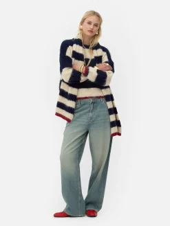 Pullover Und Cardigans|Primark Flauschiger „Rita Ora“ Strickpullover Mit Streifen Marineblau