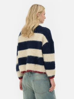 Pullover Und Cardigans|Primark Flauschiger „Rita Ora“ Strickpullover Mit Streifen Marineblau