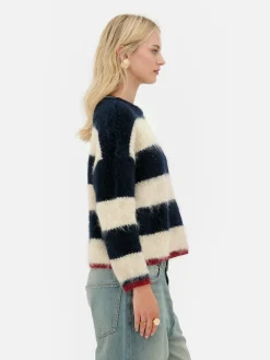 Pullover Und Cardigans|Primark Flauschiger „Rita Ora“ Strickpullover Mit Streifen Marineblau