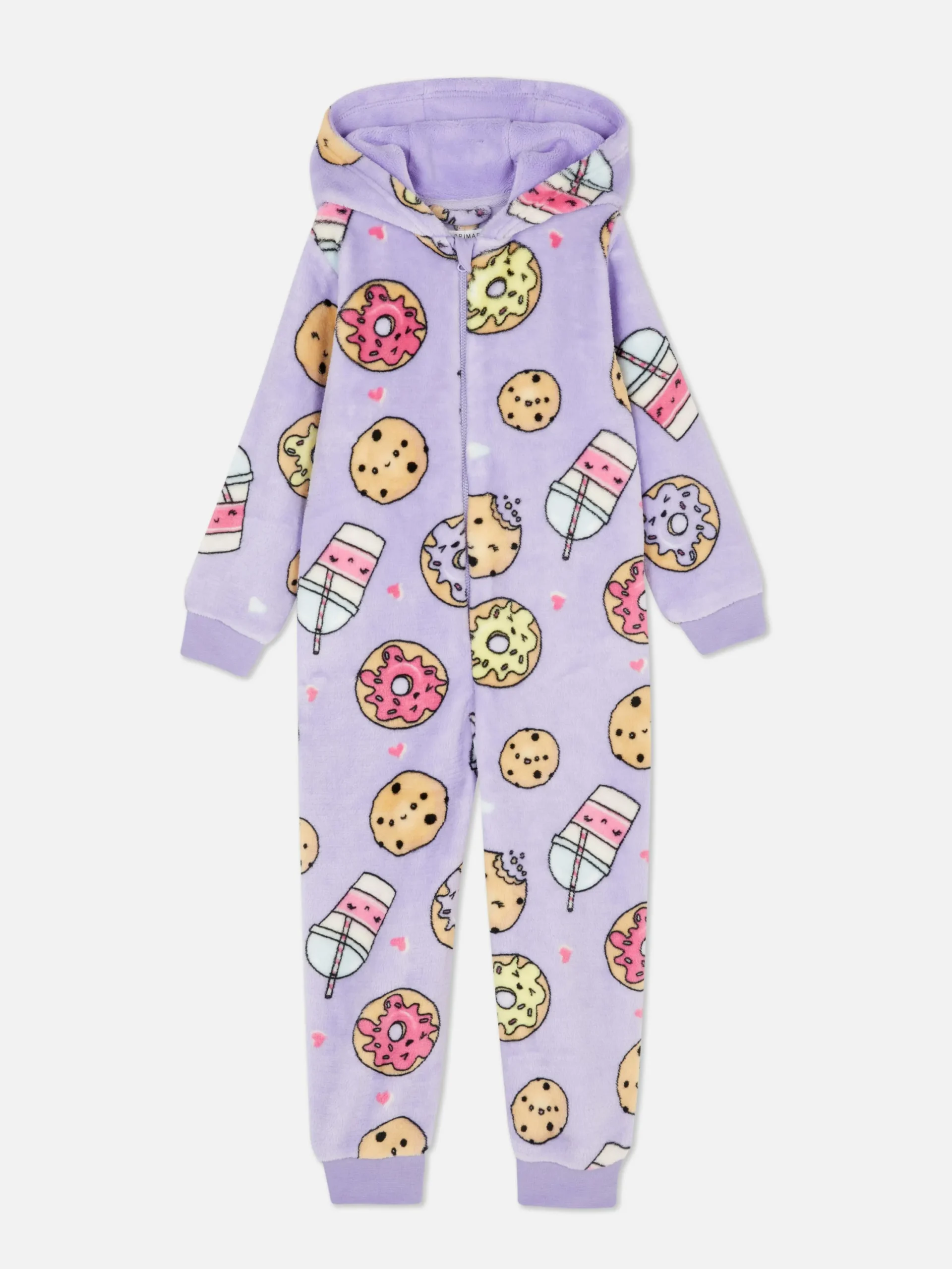Snuddies Und Einteiler|Primark Fleece-Einteiler Mit Food-Muster Lilafarben