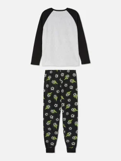 Schlafanzüge Und Nachtwäsche|Primark Fleece-Schlafanzug Mit Fußball-Print Grau meliert
