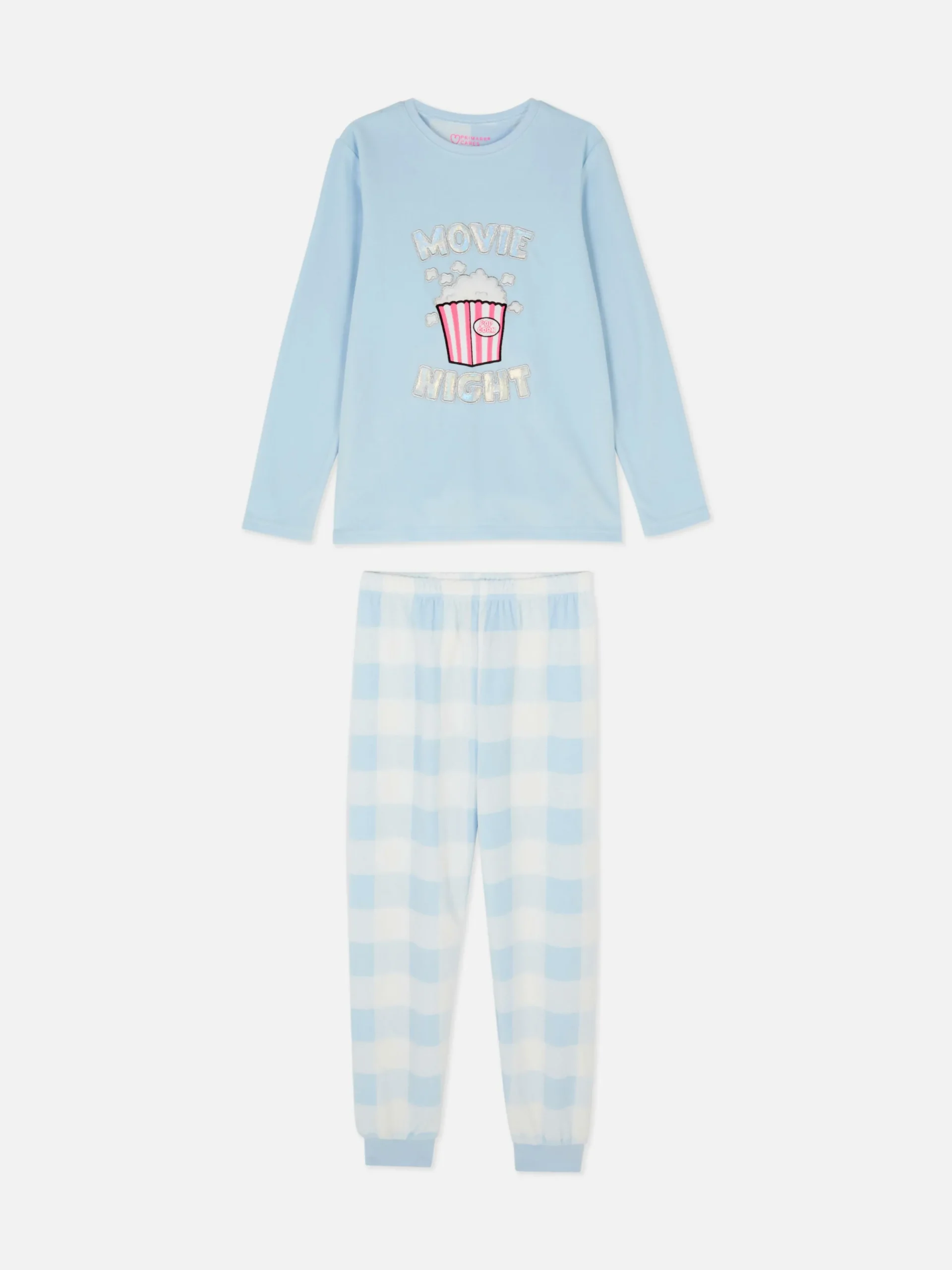 Schlafanzüge Und Nachtwäsche|Primark Fleece-Schlafanzug Mit Popcorn-Motiv Blau