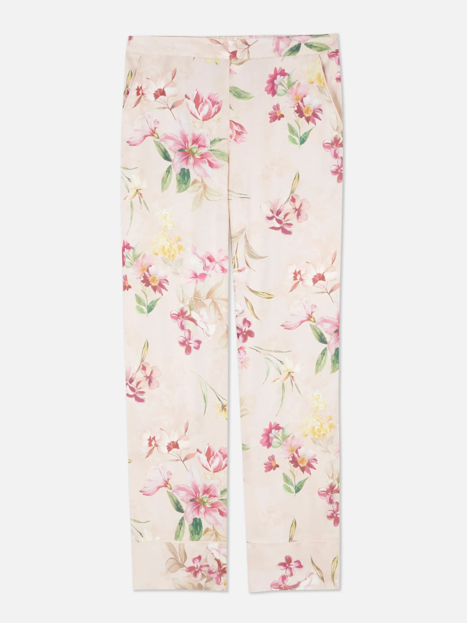 Schlafanzughosen|Primark Geblümte Gerade Schlafanzughose Aus Satin Rosa