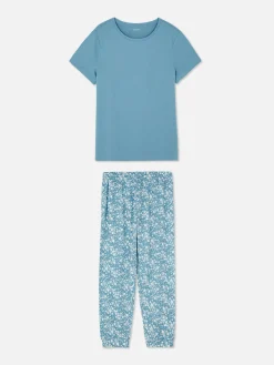 Schlafanzüge|Primark Gemusterter, Kurzärmeliger Schlafanzug Mittelblau