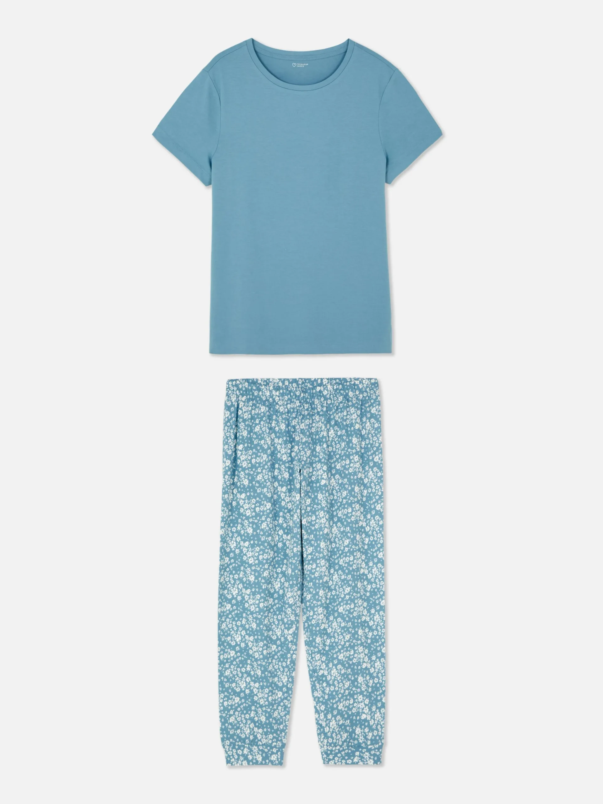 Schlafanzüge|Primark Gemusterter, Kurzärmeliger Schlafanzug Mittelblau