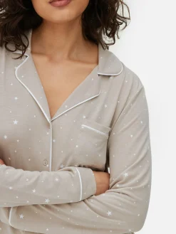 Schlafanzüge|Primark Gemusterter, Langer Boyfriend-Schlafanzug Steinfarben