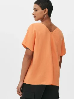 Blusen|Primark Gerade Geschnittene Tunika Mit V-Ausschnitt Pfirsichfarben