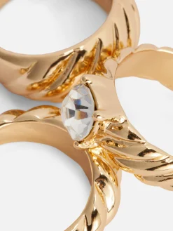 Schmuck|Primark Geriffelte „Rita Ora“ Stapelringe, 3er-Pack Gelb