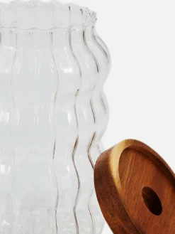 Geschirr|Primark Geriffelter Glasbehälter Mit Holzdeckel Transparent