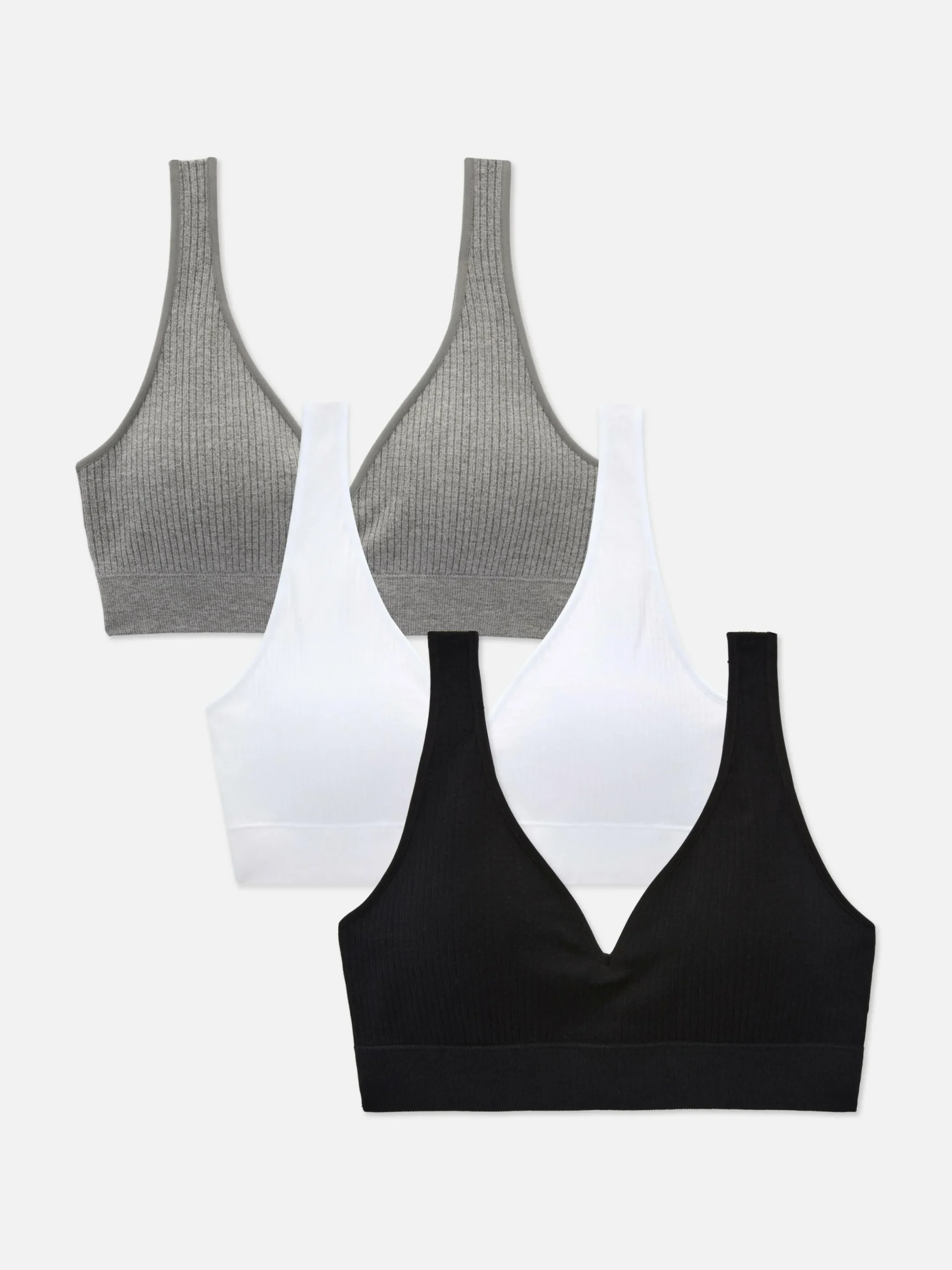 Bhs|Primark Gerippte BHs Mit V-Ausschnitt, 3er-Pack Schwarz