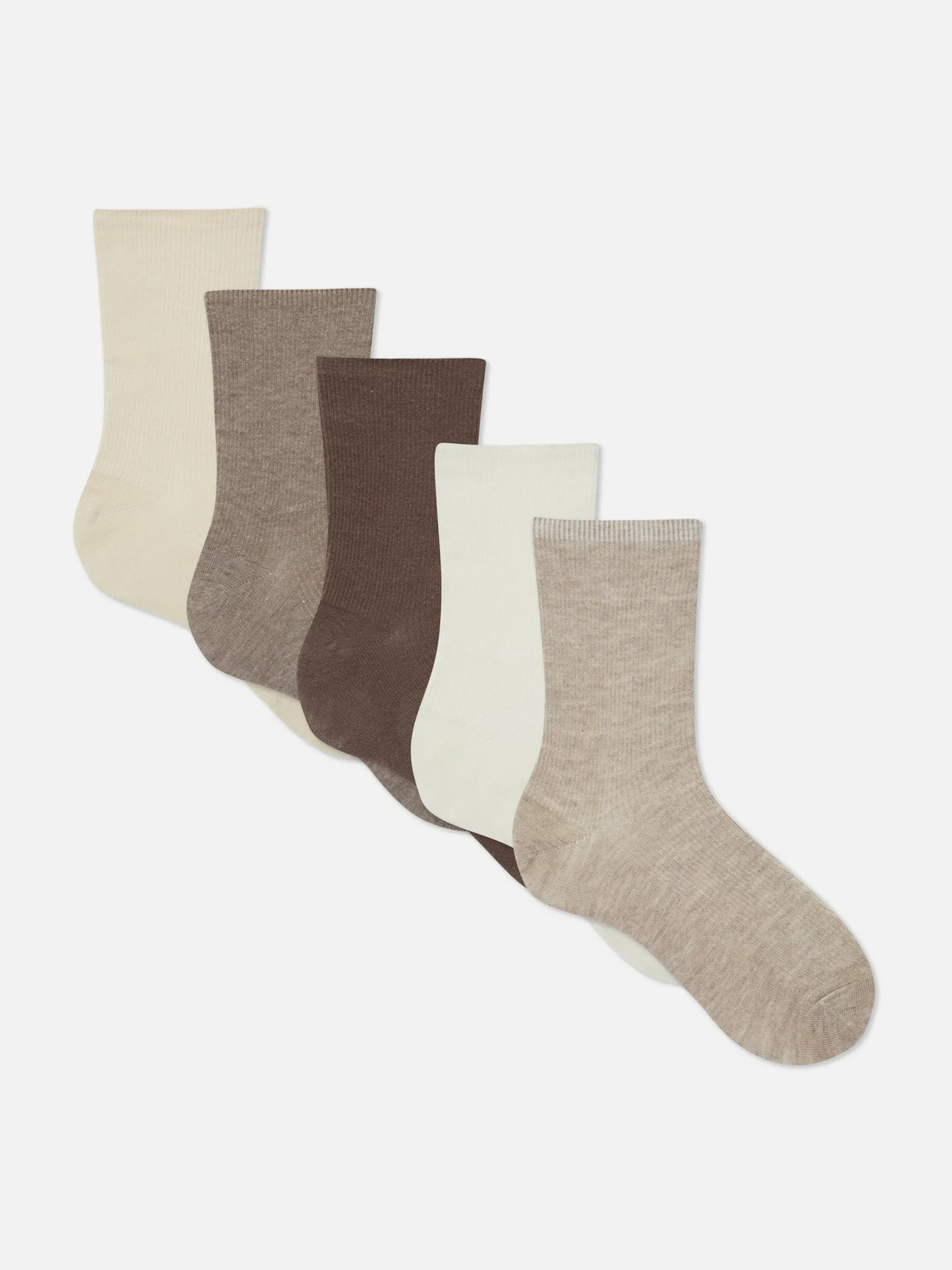 Socken|Primark Gerippte Crew-Socken, 5er-Pack Hellbeige