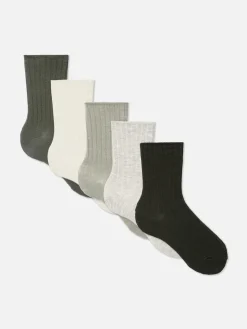 Socken|Primark Gerippte Crew-Socken, 5er-Pack Oliv