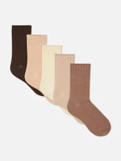 Socken|Primark Gerippte Crew-Socken, 5er-Pack Hellbraun