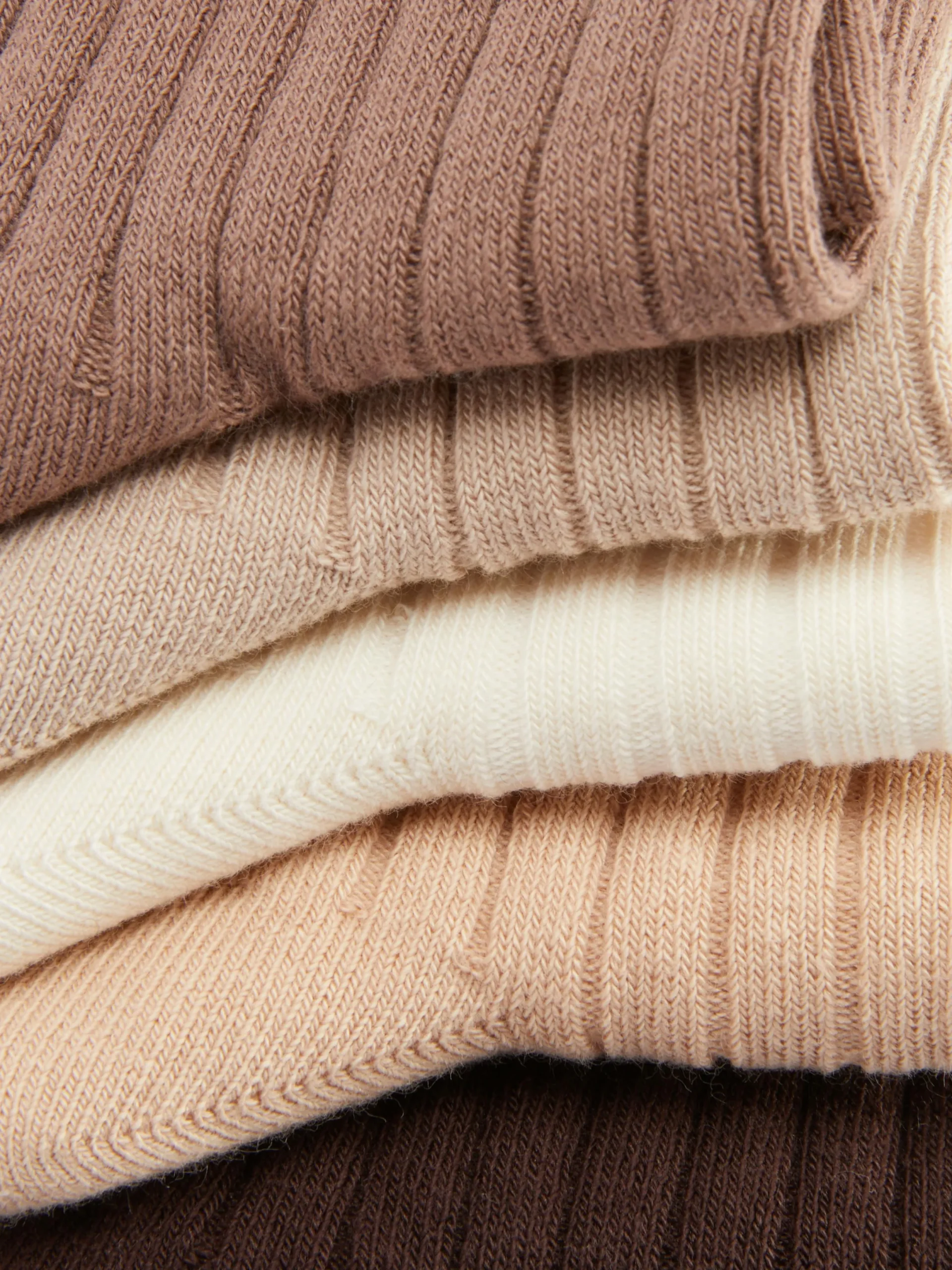 Socken|Primark Gerippte Crew-Socken, 5er-Pack Hellbraun