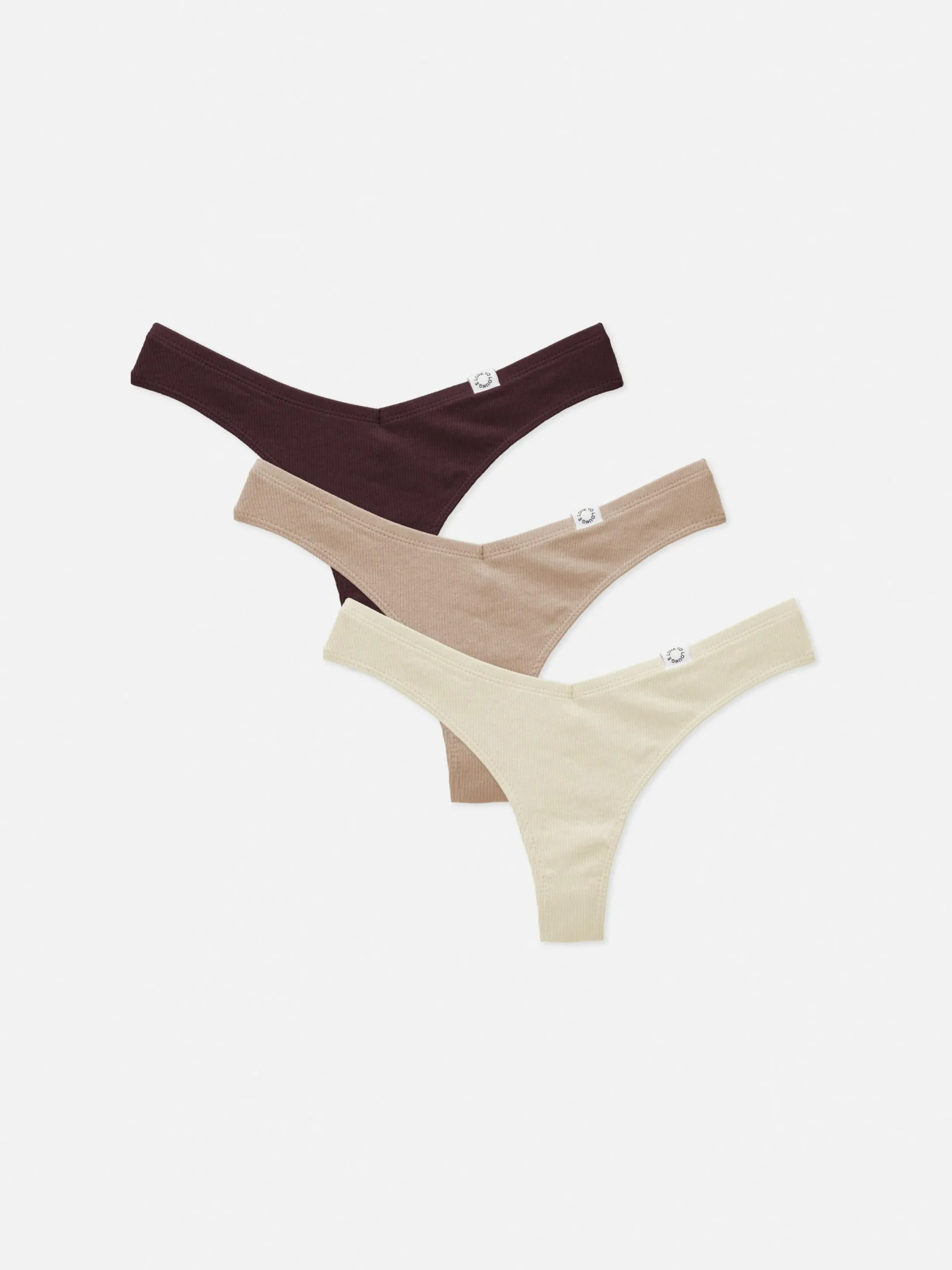 Slips|Primark Gerippte Miami-Tangas, 3er-Pack Mokkafarben