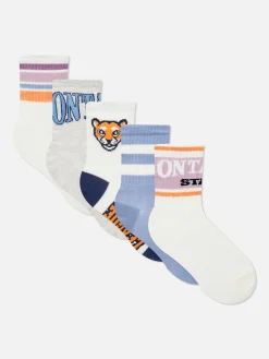 Socken Und Strumpfhosen|Primark Gerippte Söckchen Mit College-Prints, 5er-Pack Orange