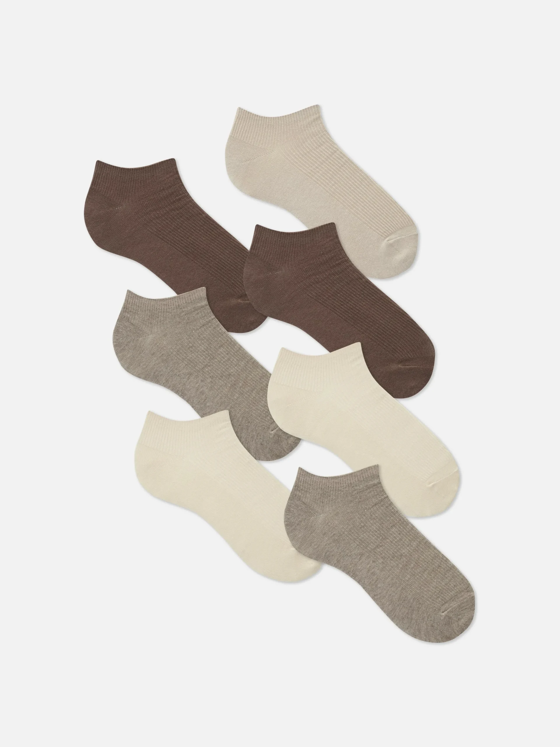 Socken|Primark Gerippte Sneakersocken, 7er-Pack Hellbeige